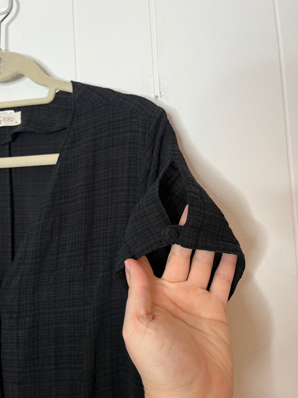 Odd Bird Dilek Dress Short Sleeve Button Front Side ties Black Plaid - Picture 7 of 10